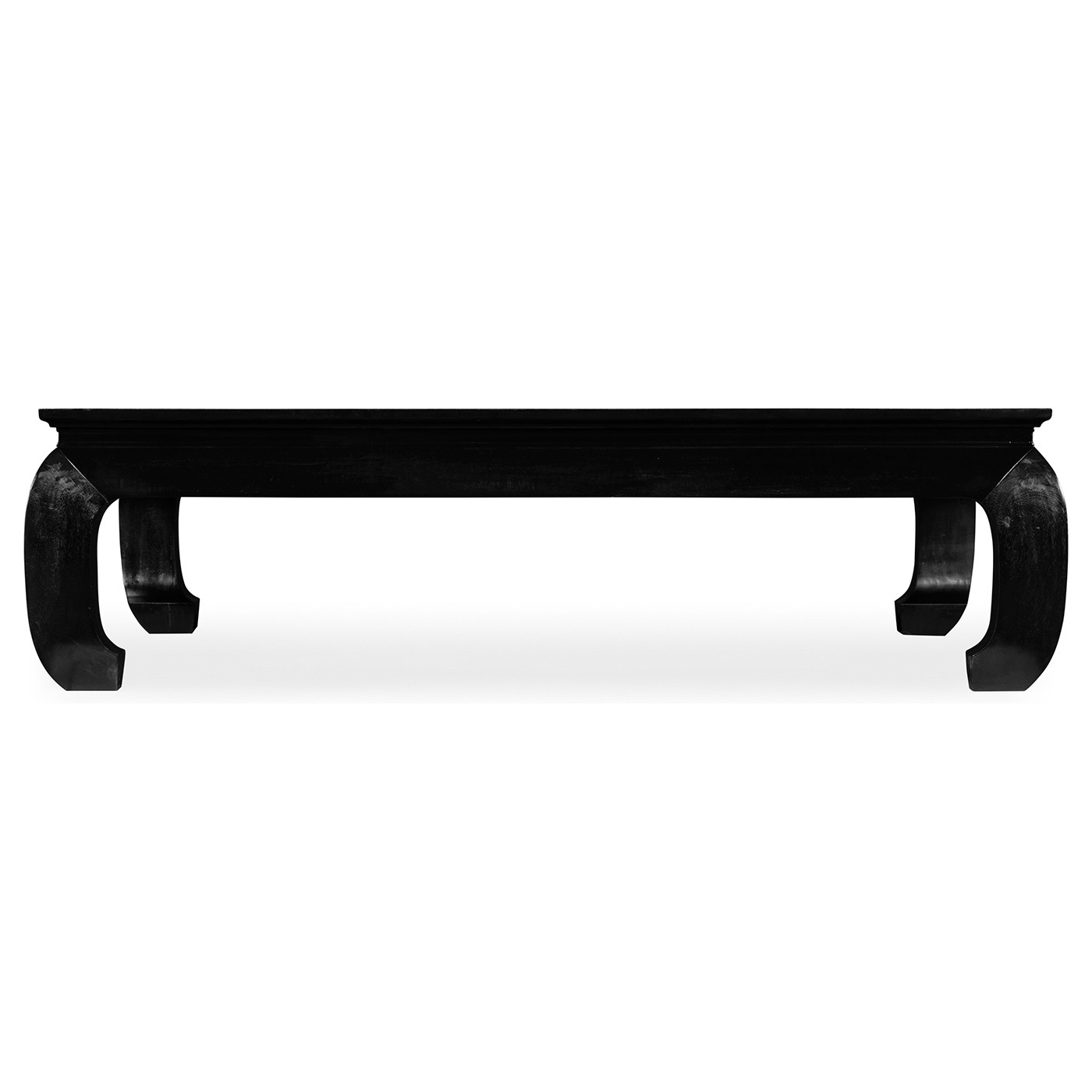 Square Ming Ebonized Coffee Table with Black Glass Top