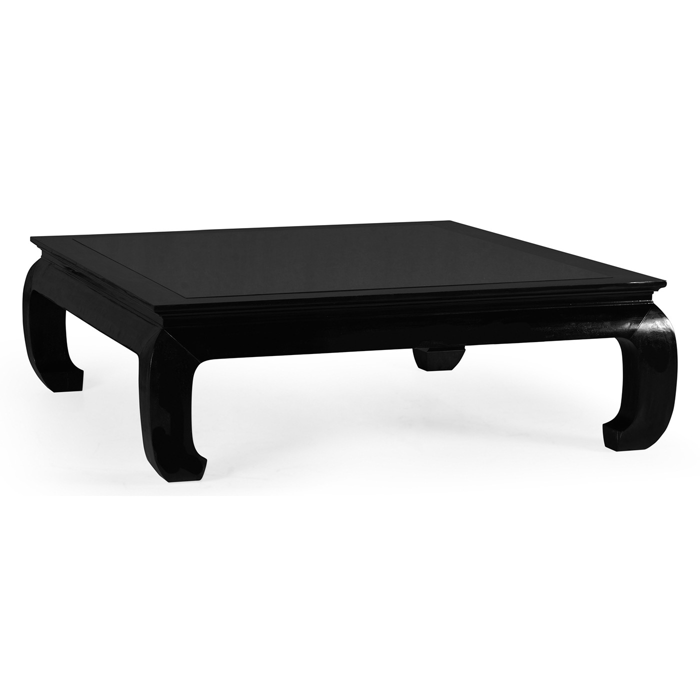 Square Ming Ebonized Coffee Table with Black Glass Top