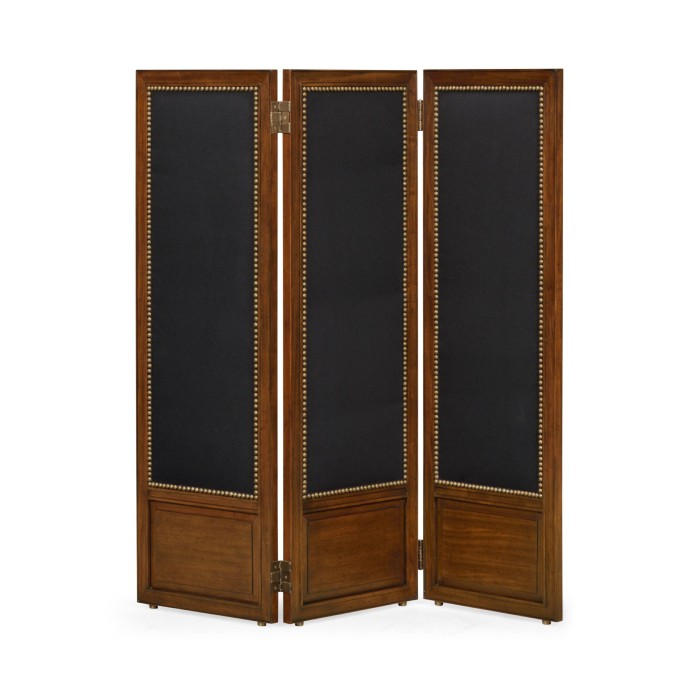 Medium Mahogany & Black Linen Folding Screen
