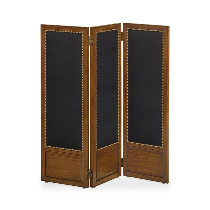 Medium Mahogany & Black Linen Folding Screen