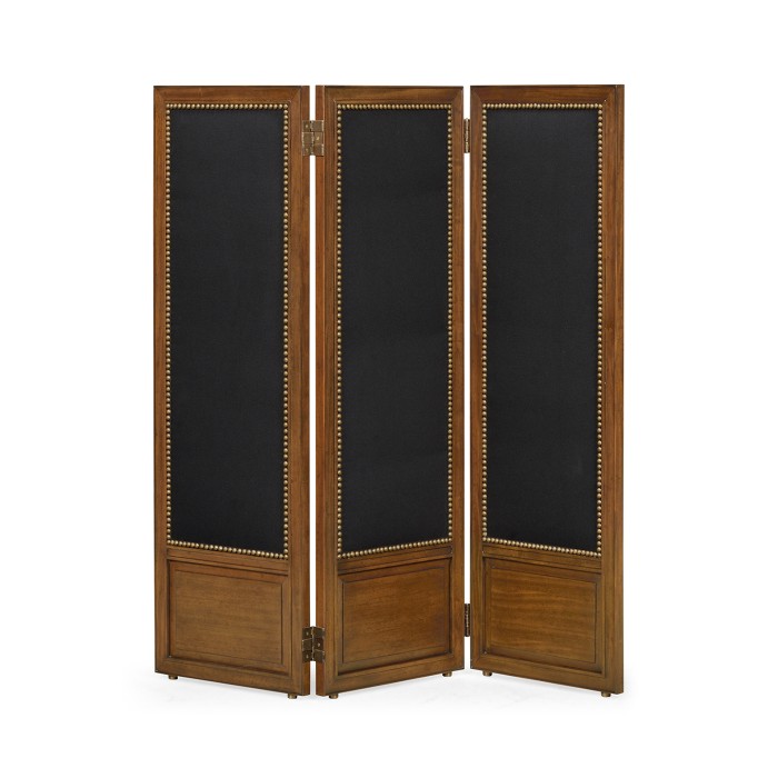 Medium Mahogany & Black Linen Folding Screen