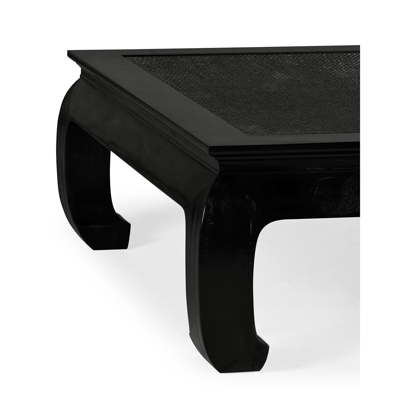 Rectangular Ming Ebonized Coffee Table with Ebonized Rattan Top