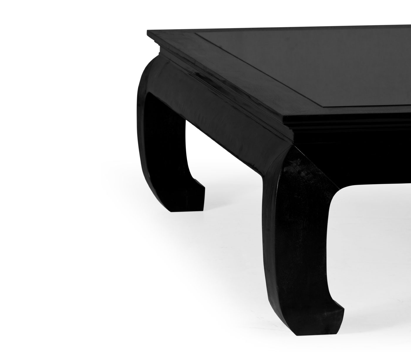 Rectangular Ming Ebonized Coffee Table with Black Glass Top