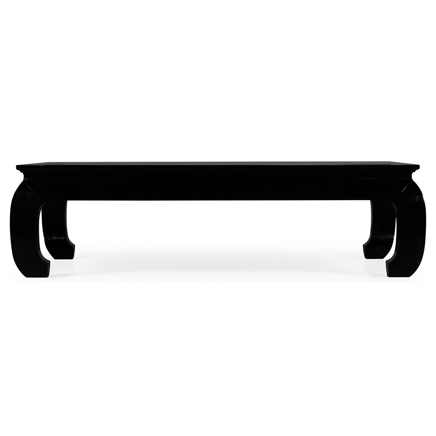 Rectangular Ming Ebonized Coffee Table with Black Glass Top