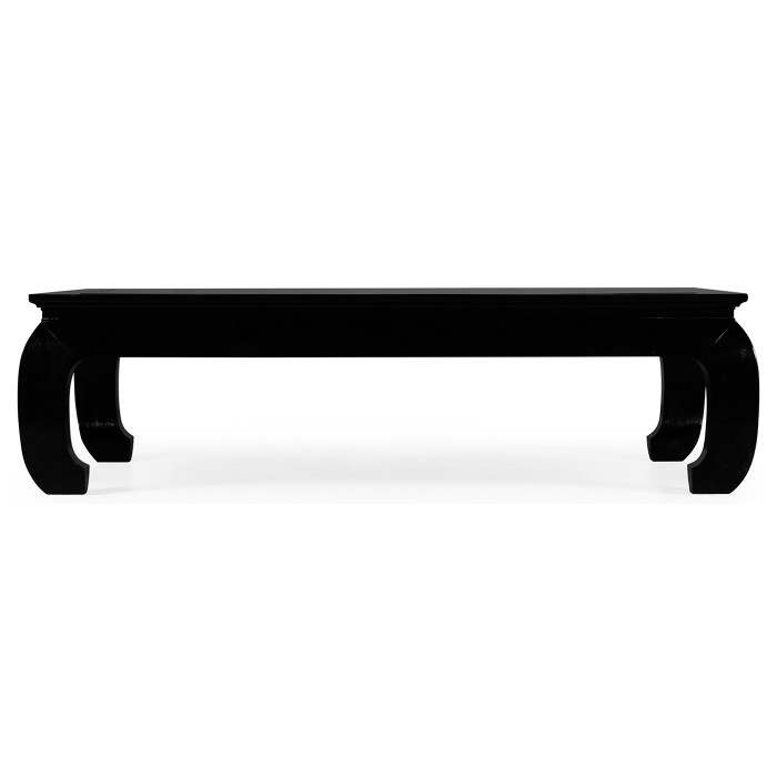 Rectangular Ming Ebonized Coffee Table with Black Glass Top
