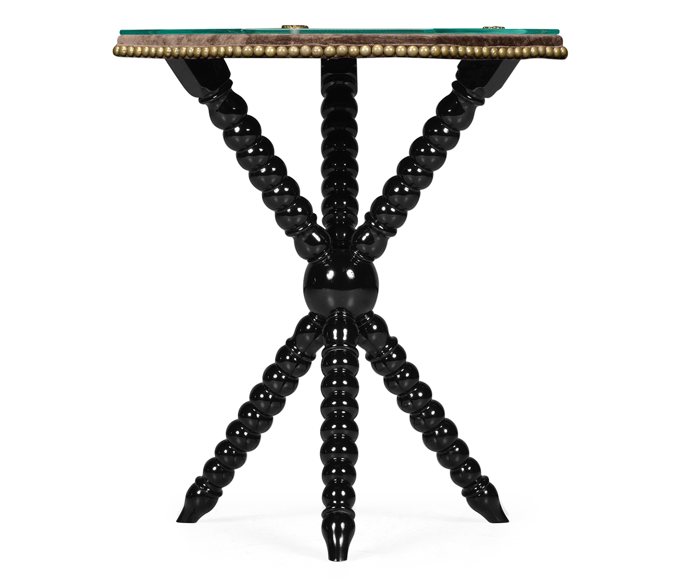 Black Edwardian Campaign Side Table with Glass Top