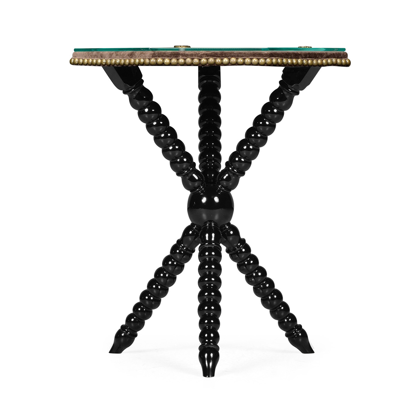 Black Edwardian Campaign Side Table with Glass Top