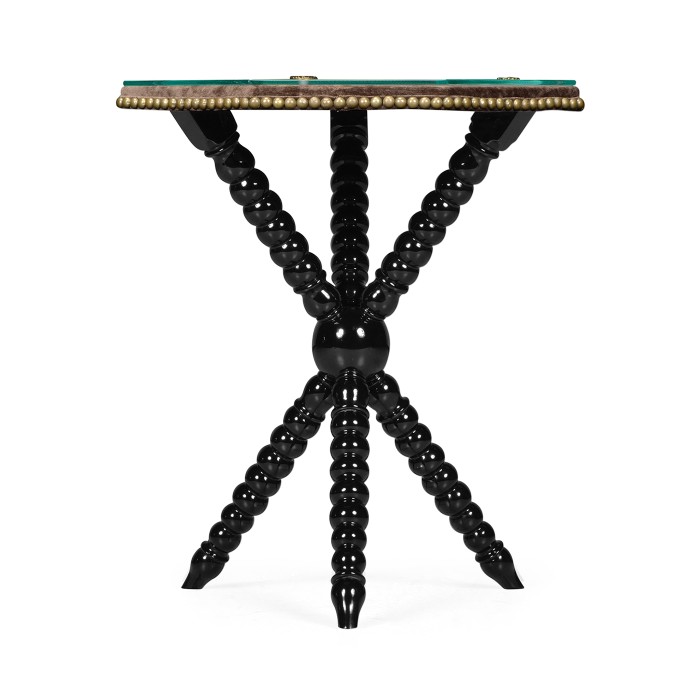 Black Edwardian Campaign Side Table with Glass Top