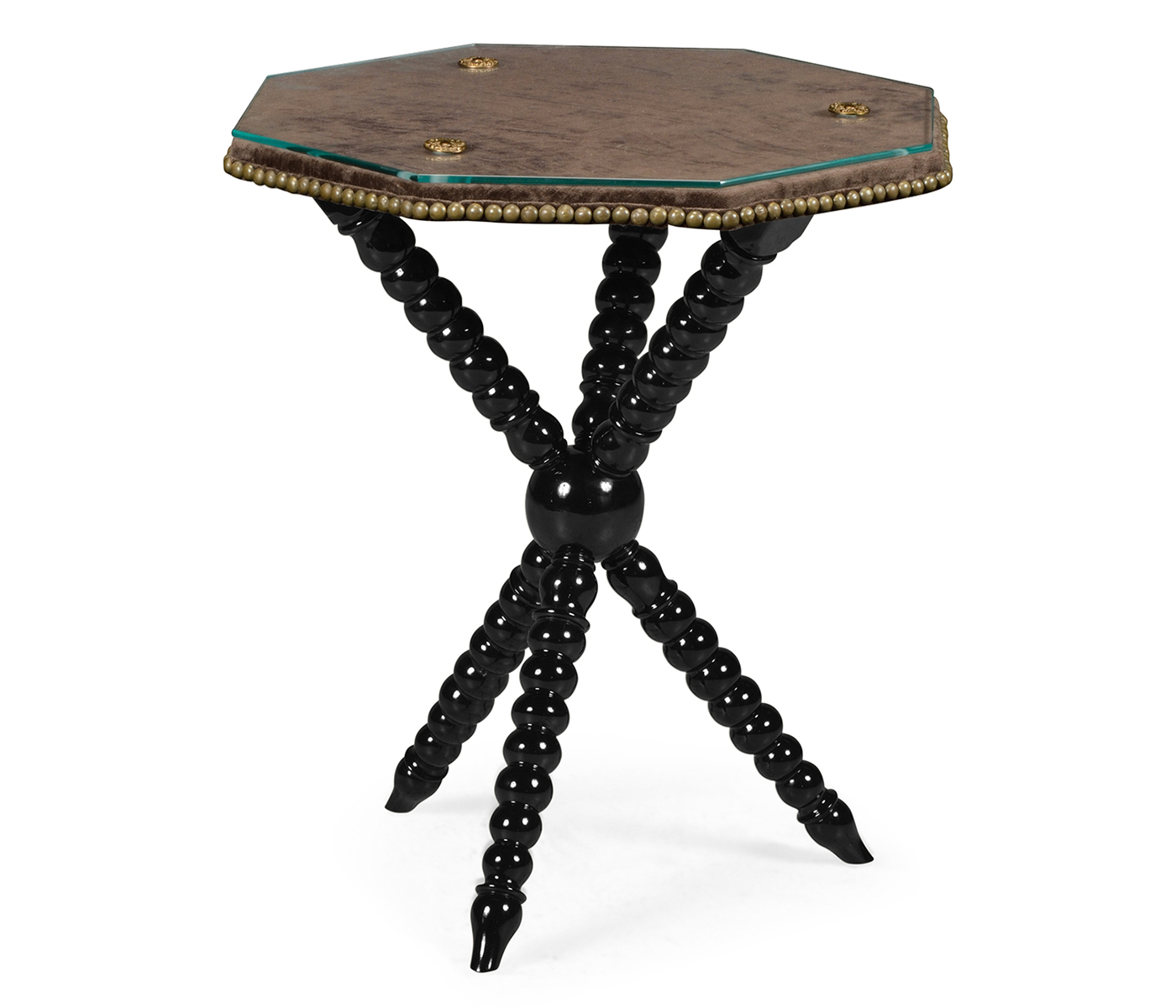 Black Edwardian Campaign Side Table with Glass Top