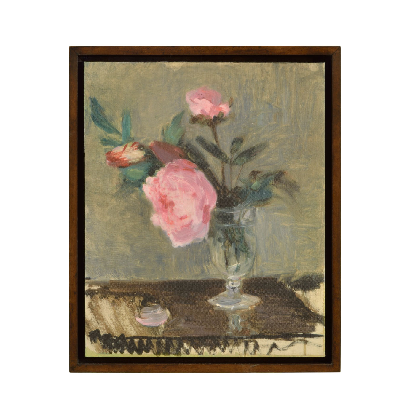 Peonies Painting with Walnut Frame