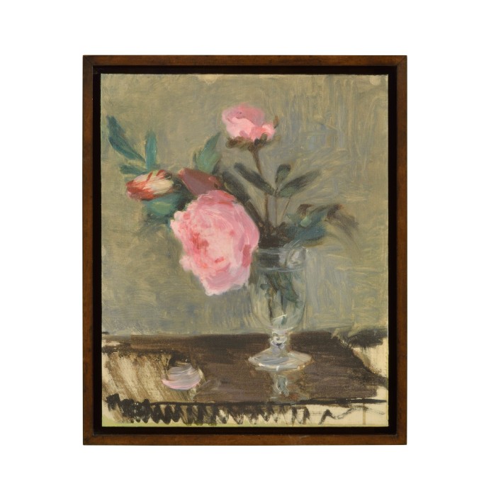 Peonies Painting with Walnut Frame