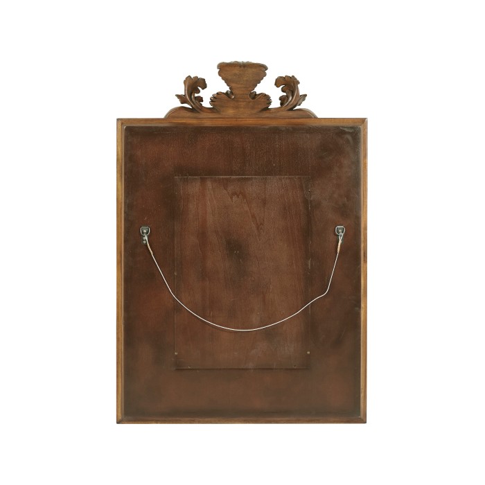 Large Carved Honey Walnut Mirror, Upholstered in MAZO
