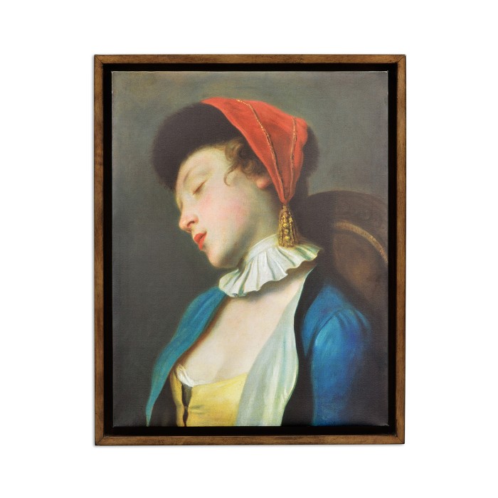Sleeping Girl Painting on Medium Walnut Frame