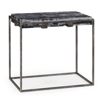 Rectangular Iron End Table with a Black Marble Top