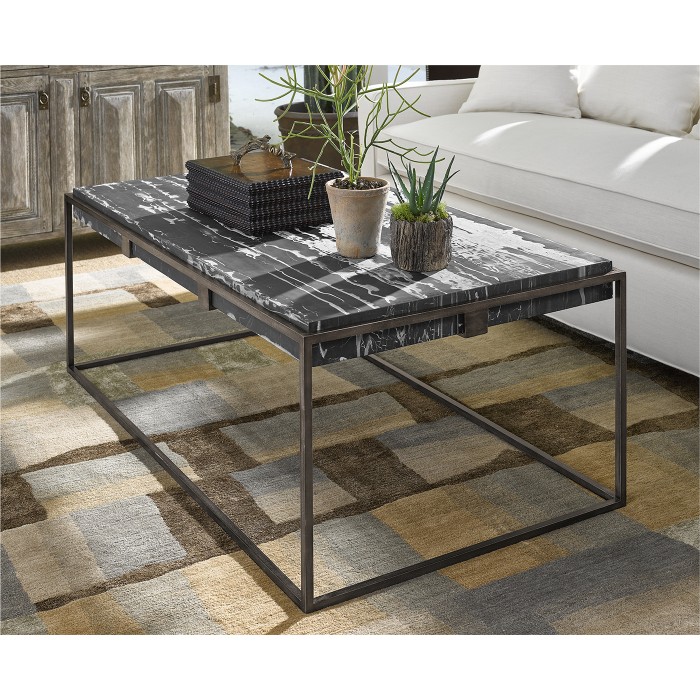 Rectangular Iron Cocktail Table with a Black Marble Top