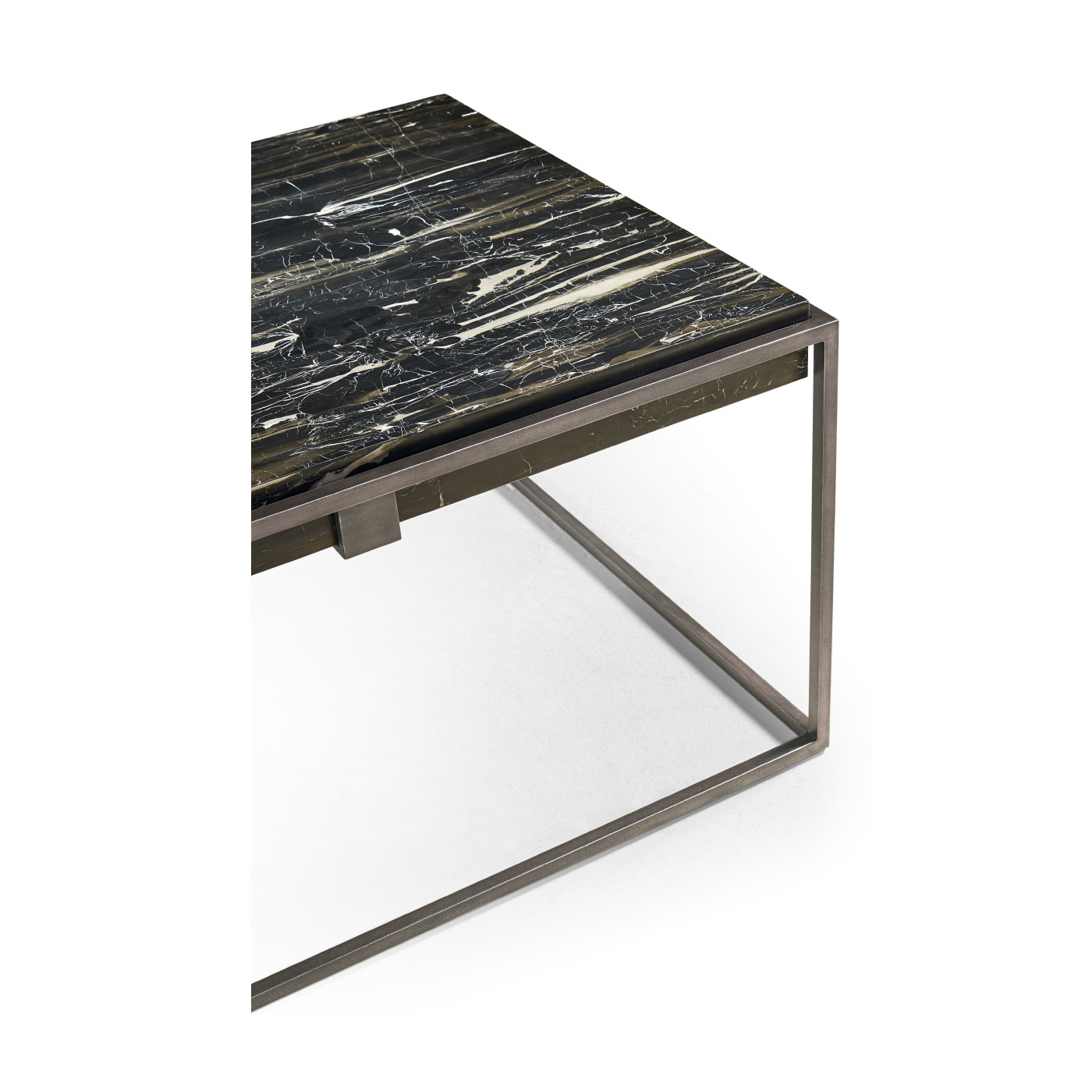 Rectangular Iron Cocktail Table with a Black Marble Top