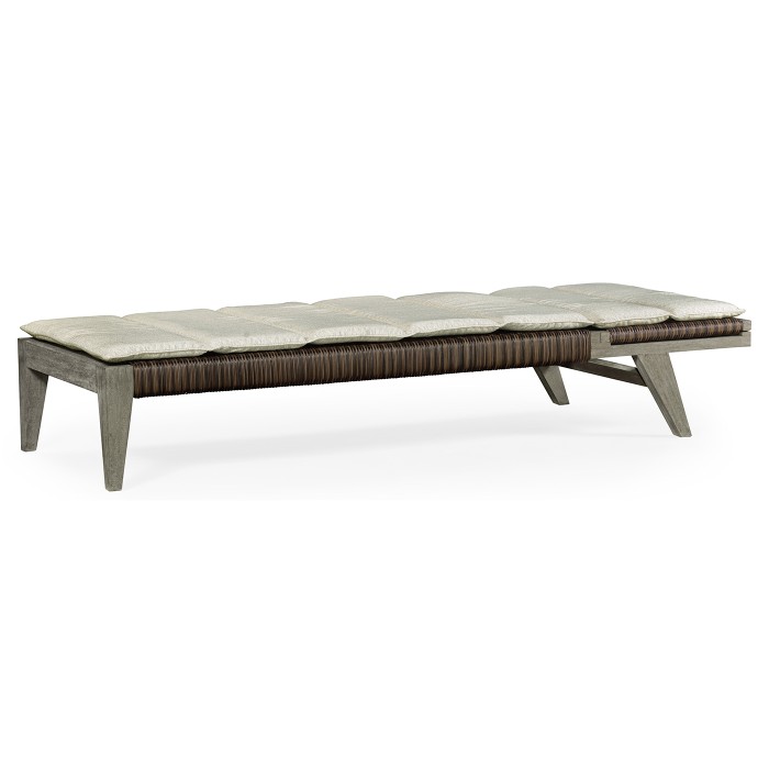 Grey & Rattan Chaise Lounge with Cushion