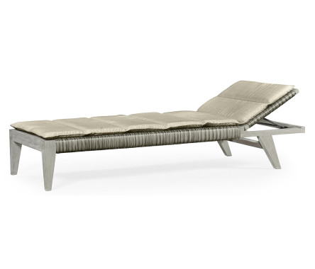 Cloudy Grey & Rattan Chaise Lounge with Cushion