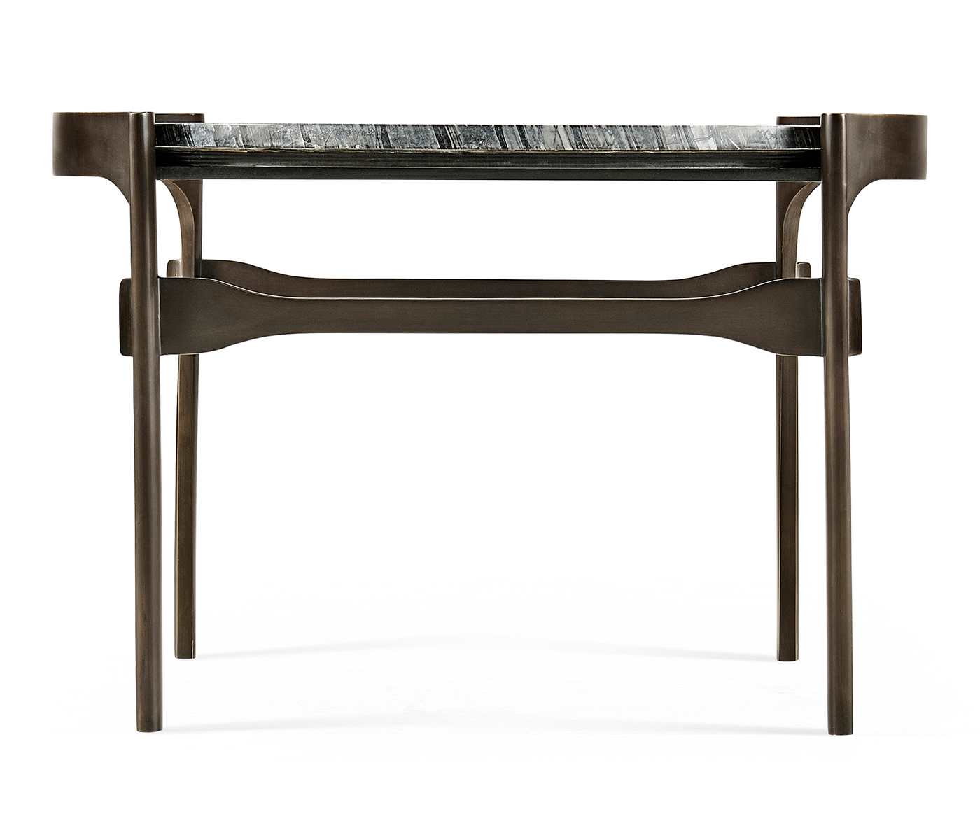 Low Round Solid Brass Coffee Table with a Grey Marble Top