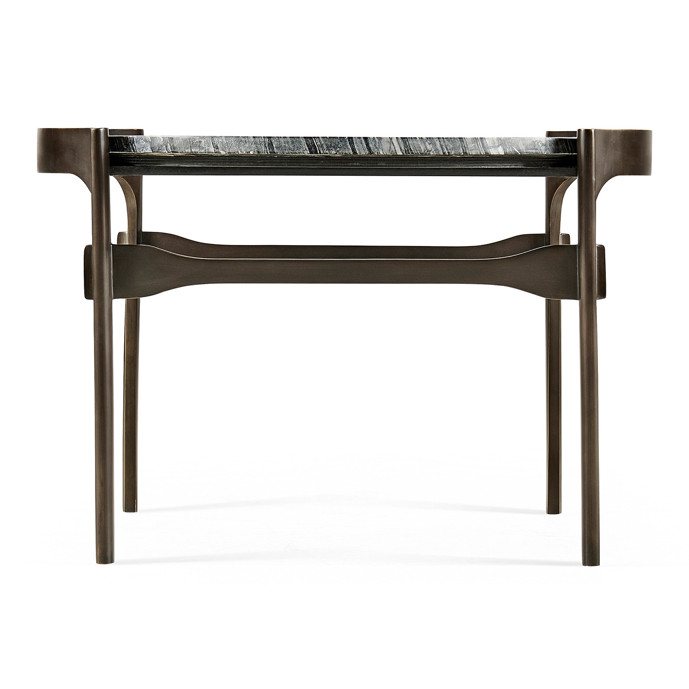 Low Round Solid Brass Coffee Table with a Grey Marble Top