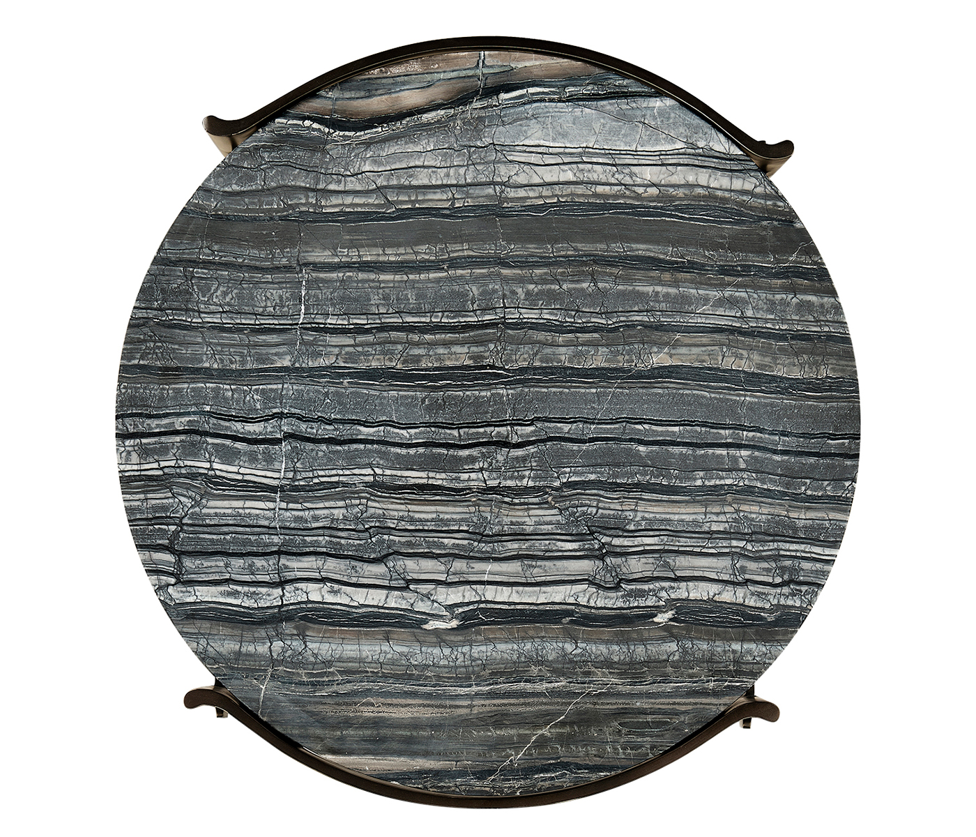 Low Round Solid Brass Coffee Table with a Grey Marble Top