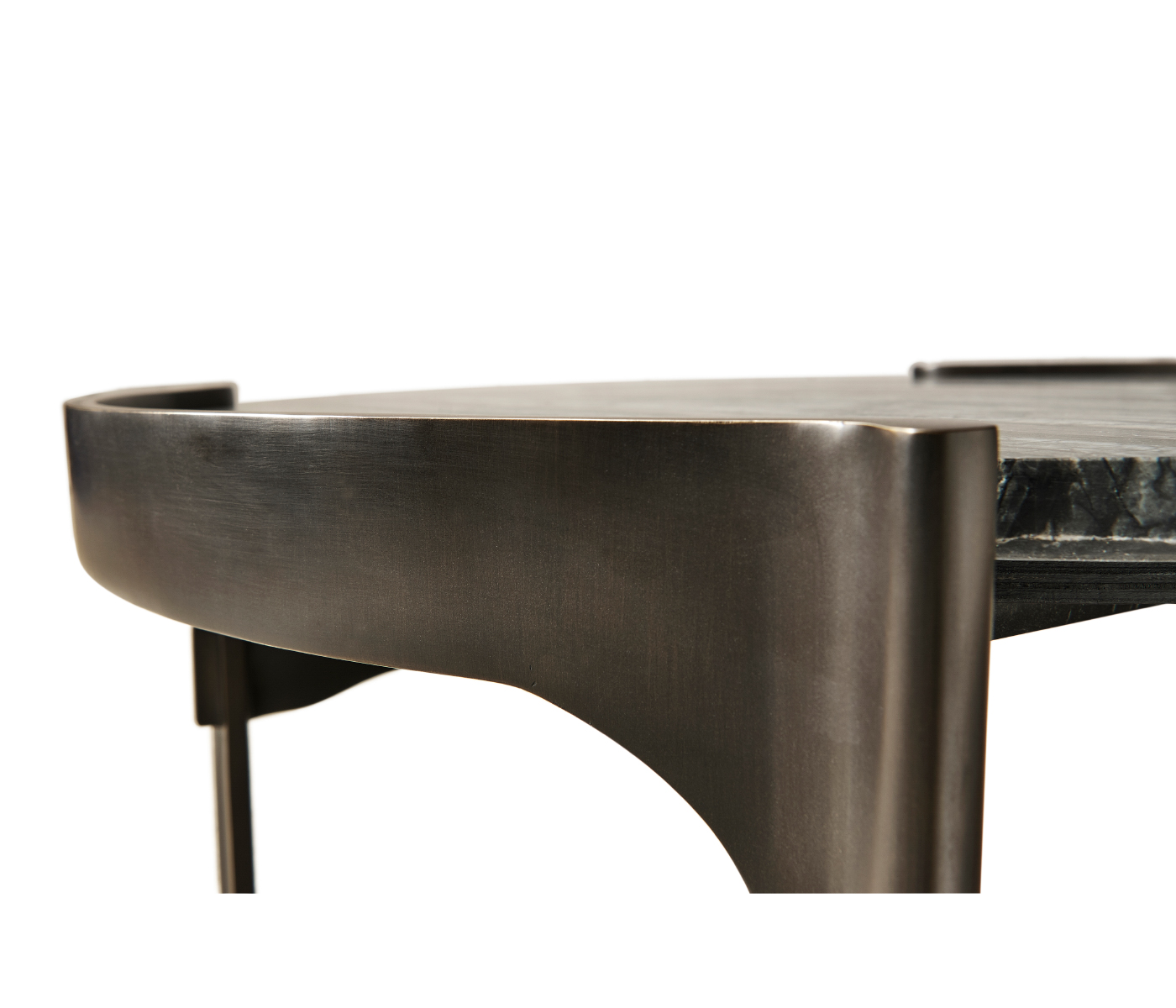 Low Round Solid Brass Coffee Table with a Grey Marble Top