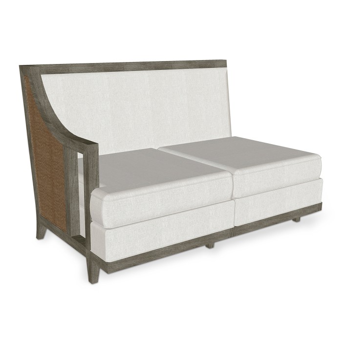 Grey & Tan Rattan Right Two-Seat Sofa Sectional 57