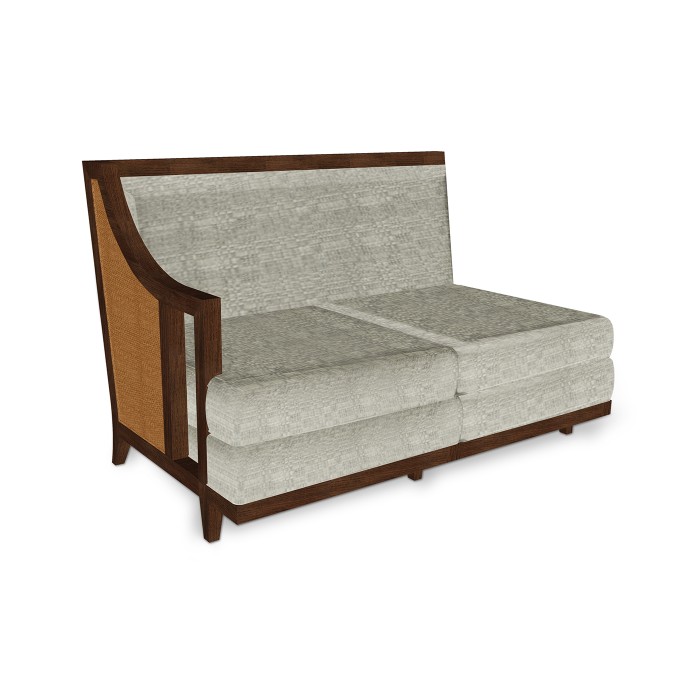 Walnut & Tan Rattan Right Two-Seat Sofa Sectional 57