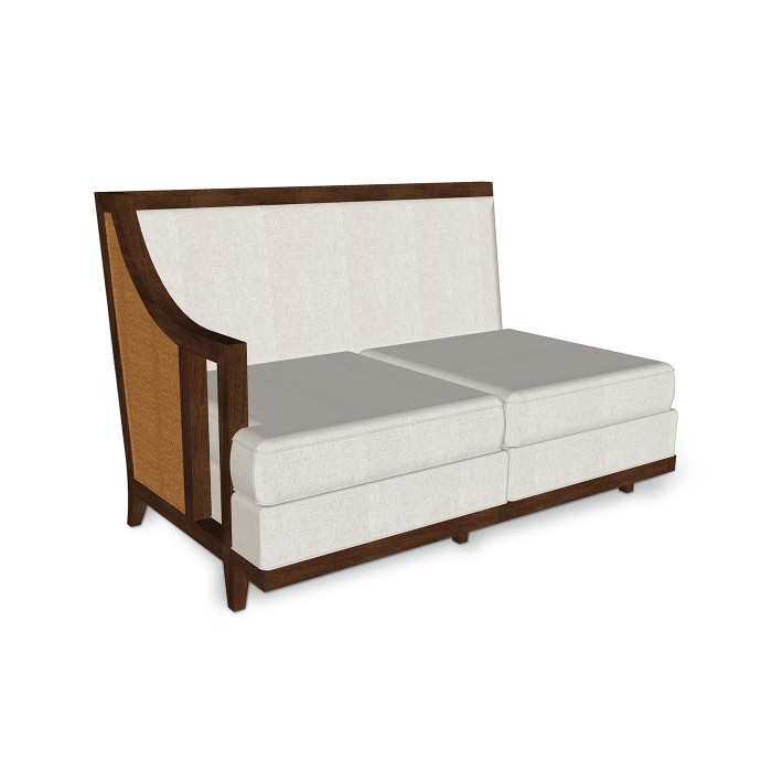 Walnut & Tan Rattan Right Two-Seat Sofa Sectional 57