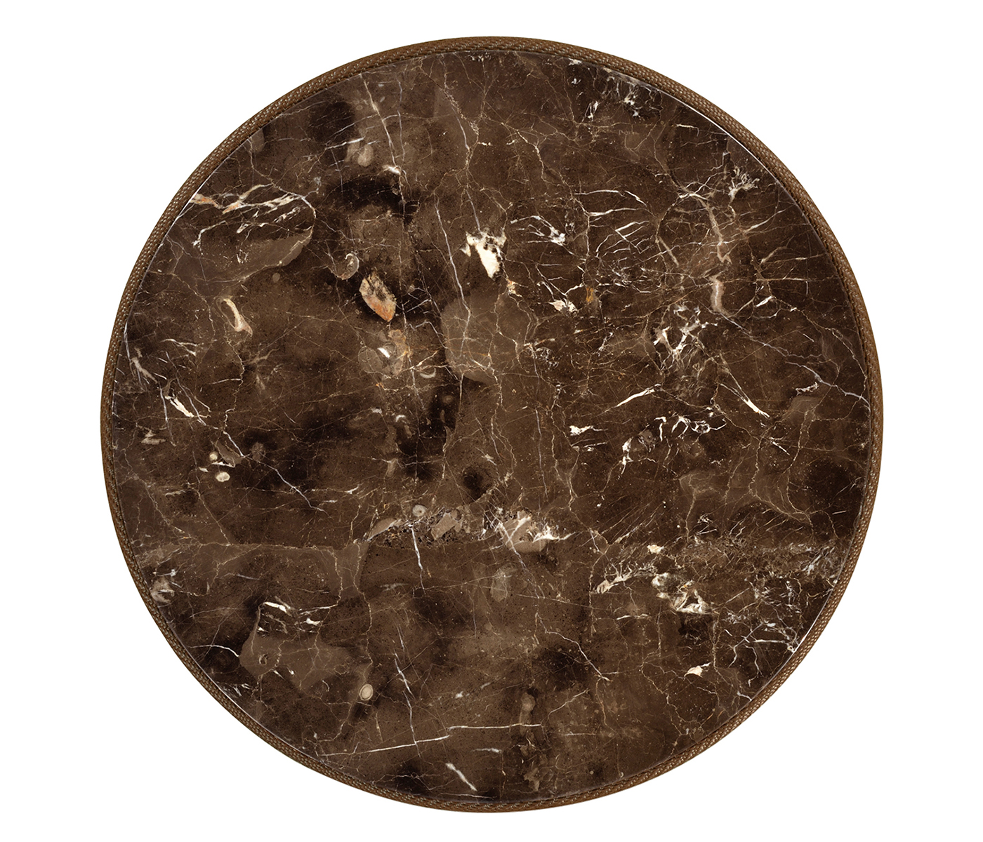 Round Tan Rattan Dining Table with a Dark Marble Top