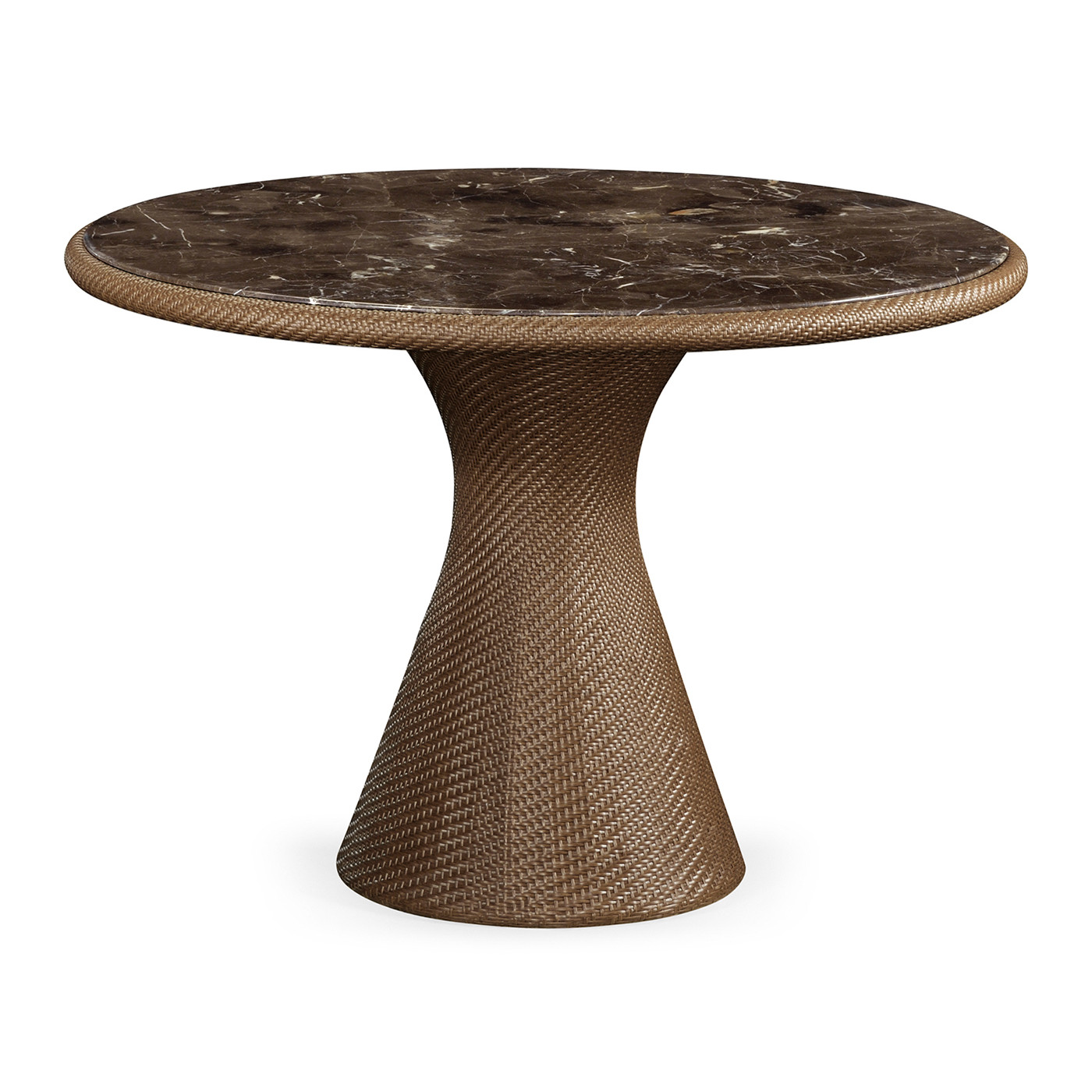 Round Tan Rattan Dining Table with A Dark Marble Top 43