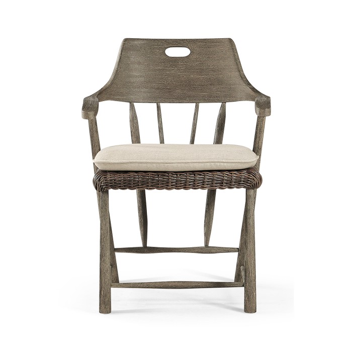 Smokers Style Grey & Rattan Dining Chair with Cushion