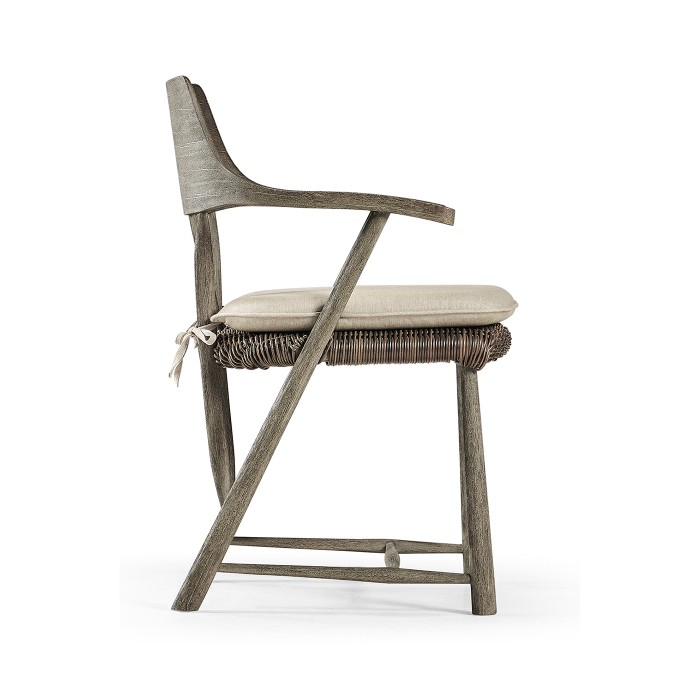 Smokers Style Grey & Rattan Dining Chair with Cushion