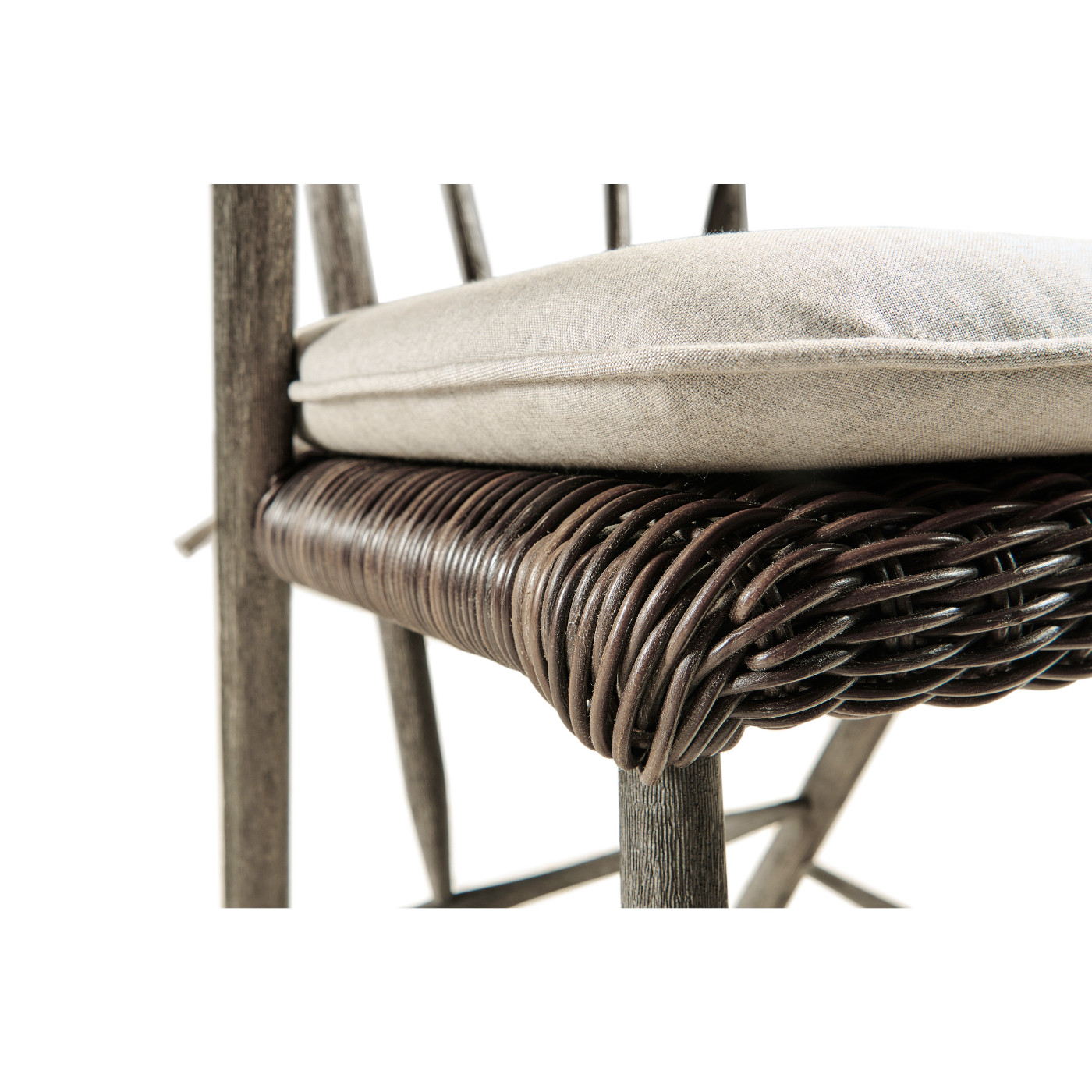 Smokers Style Grey & Rattan Dining Chair with Cushion