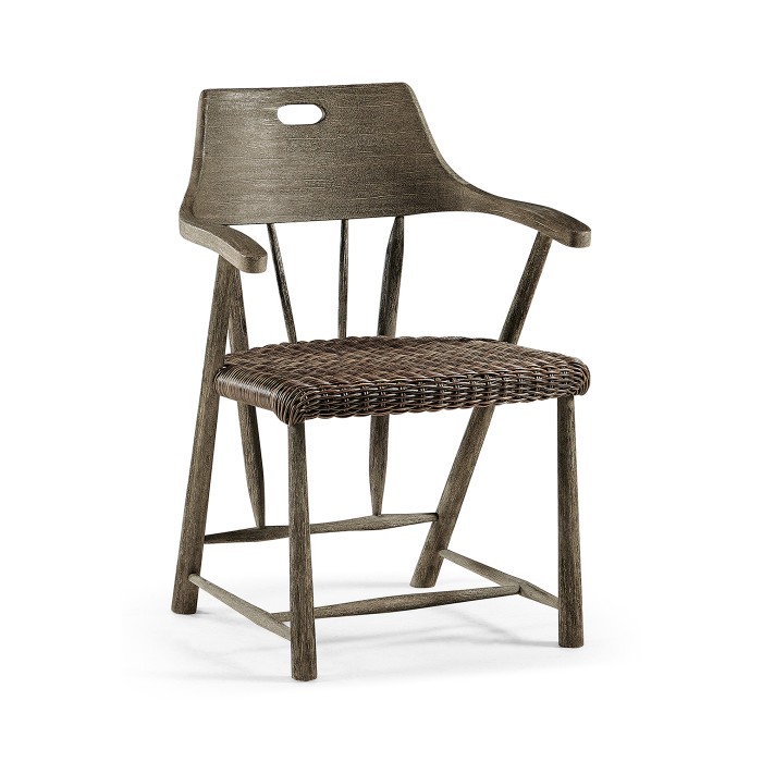 Smokers Style Grey & Rattan Dining Chair with Cushion