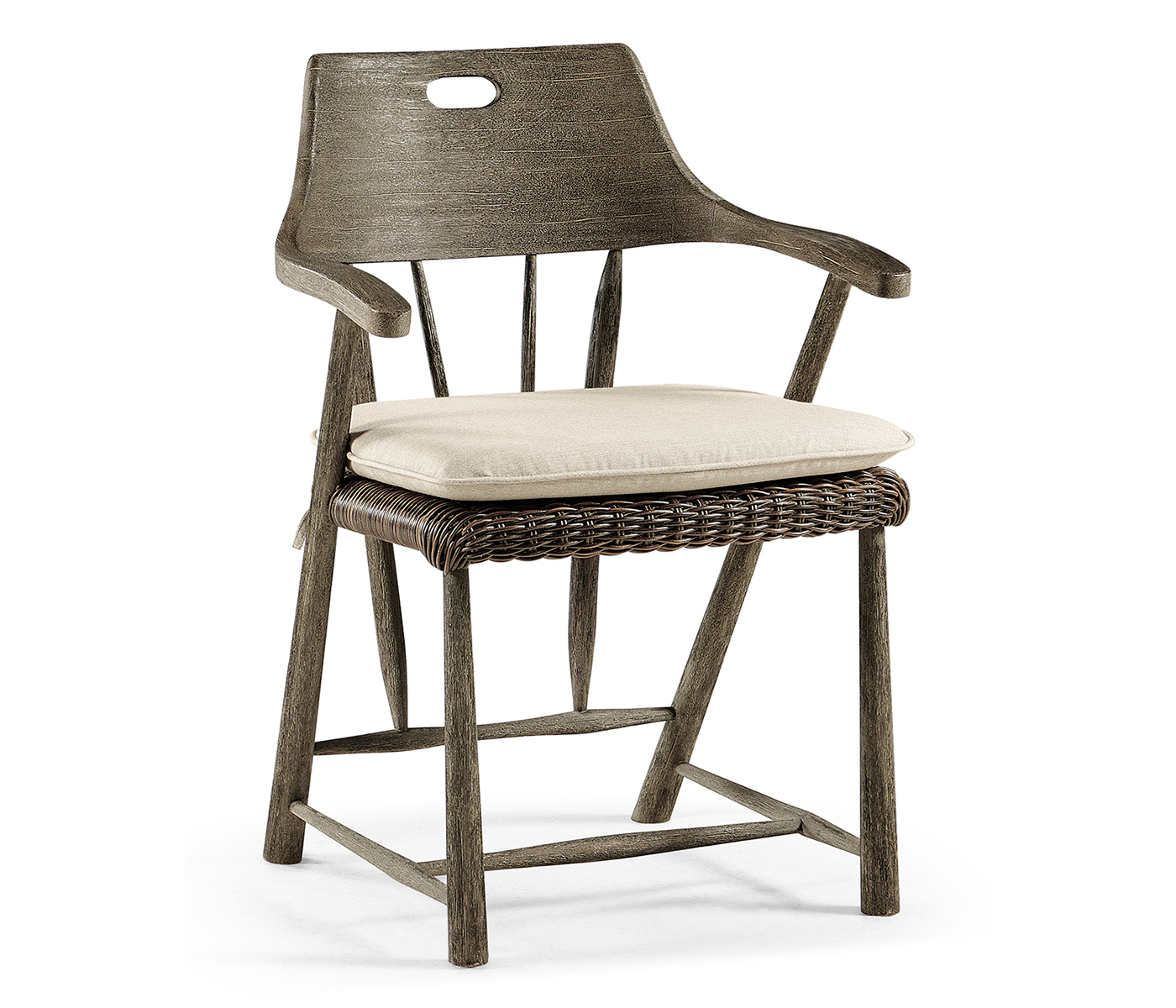 Smokers Style Grey & Rattan Dining Chair with Cushion
