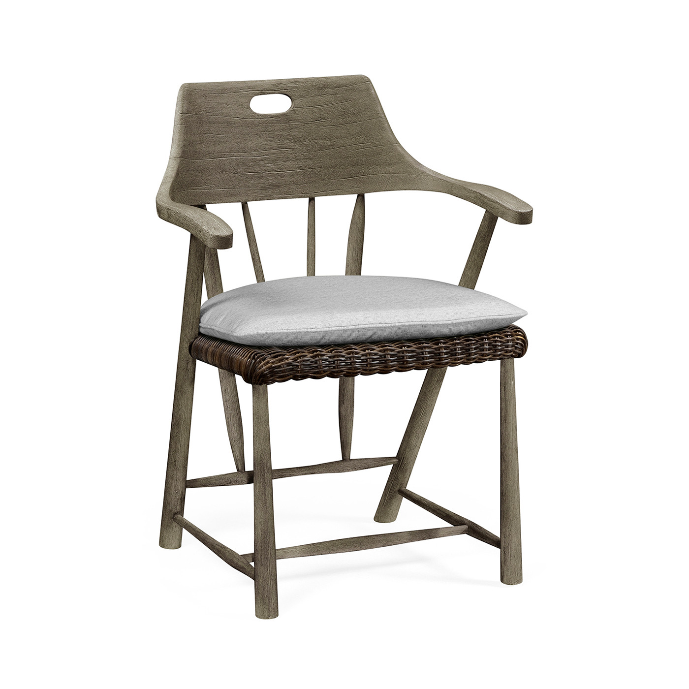 Smokers Style Grey & Rattan Dining Chair with Cushion
