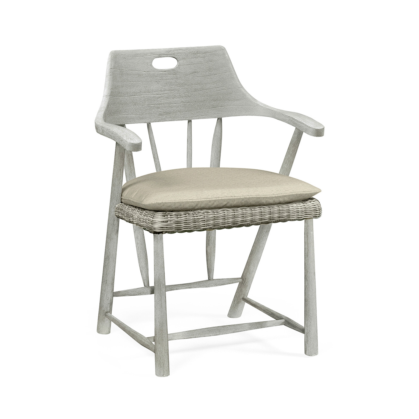 Smokers Style Cloudy Grey & Rattan Dining Chair with Cushion