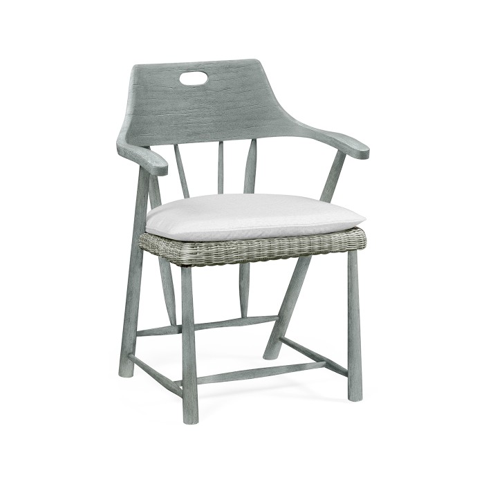 Smokers Style Cloudy Grey & Rattan Dining Chair with Cushion