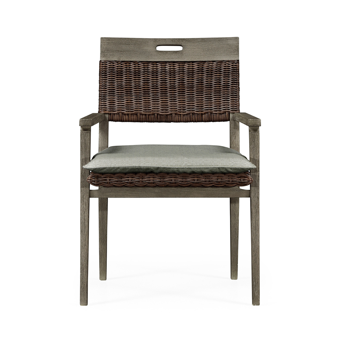 Square Back Grey & Rattan Dining Chair with Cushion