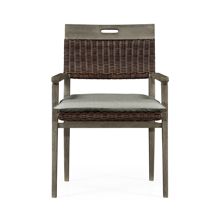 Square Back Grey & Rattan Dining Chair with Cushion