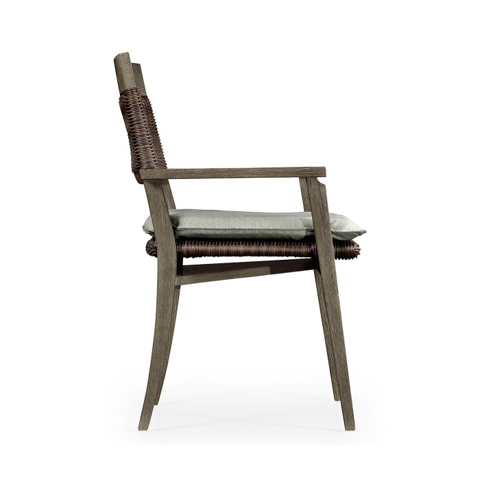 Square Back Grey & Rattan Dining Chair with Cushion