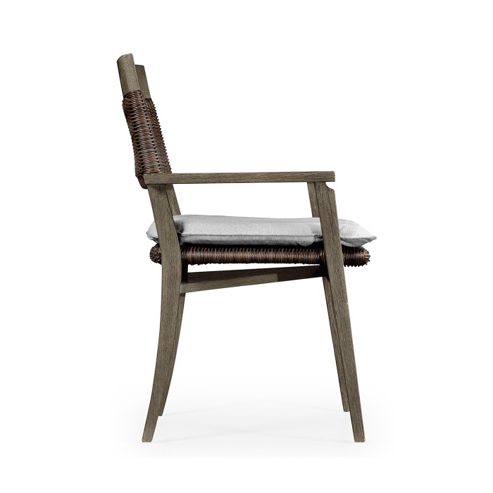 Square Back Grey & Rattan Dining Chair with Cushion