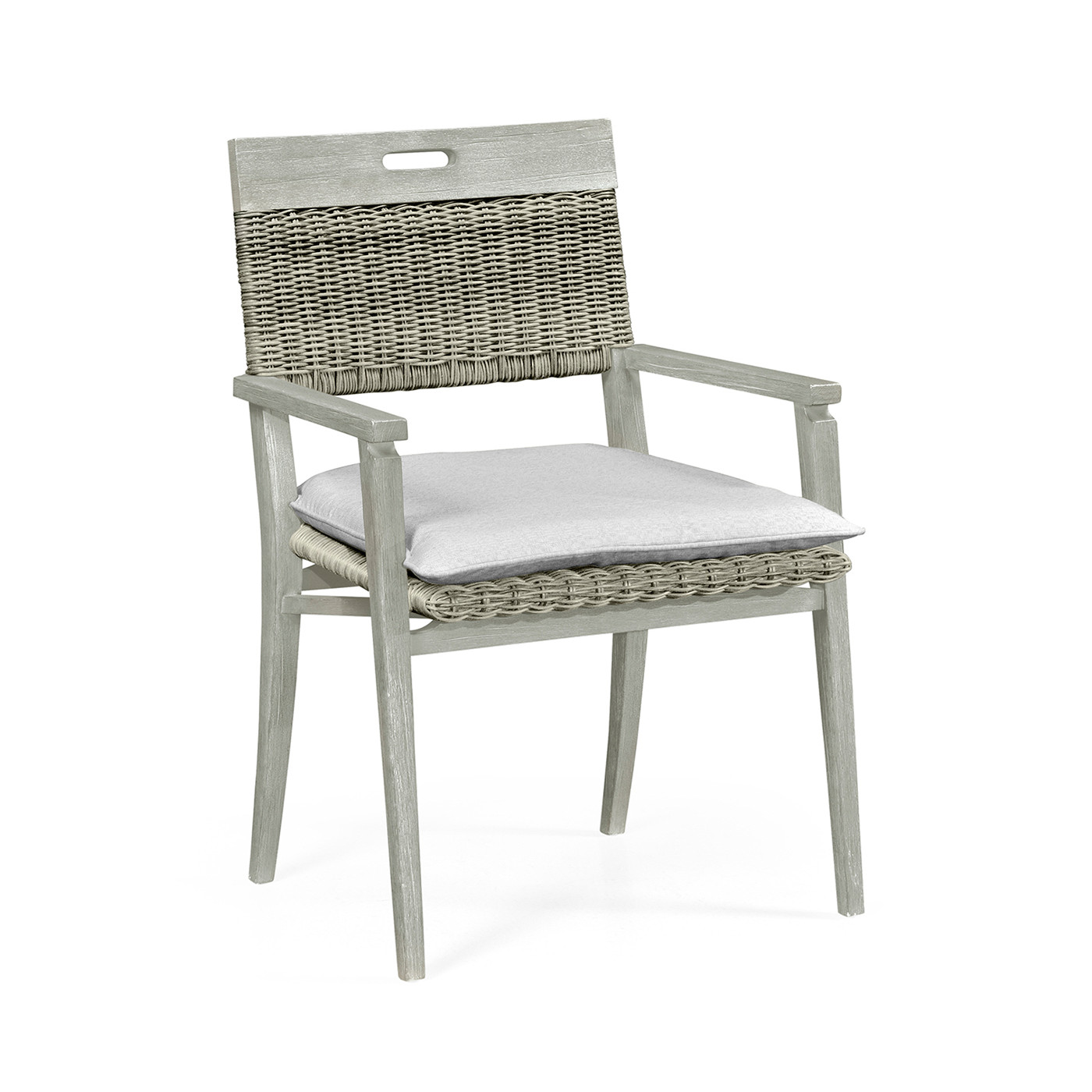 Square Back Cloudy Grey & Rattan Dining Chair with Cushion