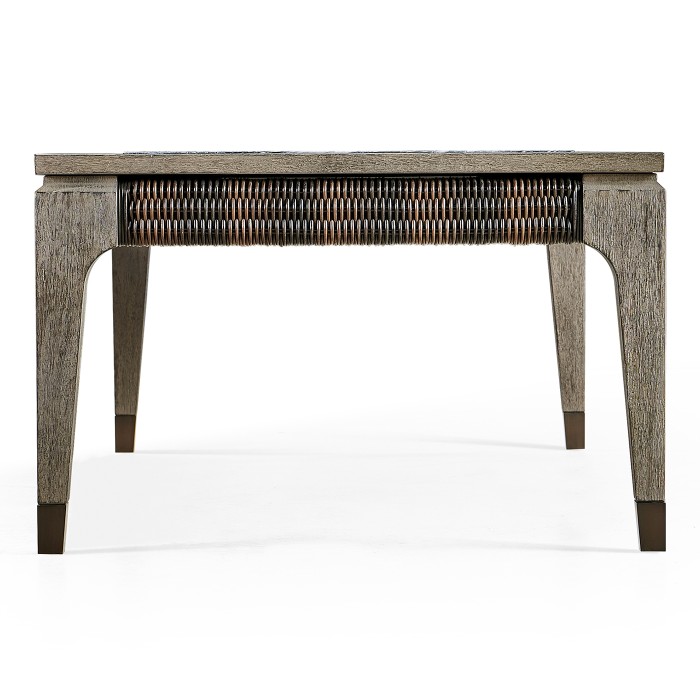 Rectangular Grey & Rattan Coffee Table with a Black Marble Top