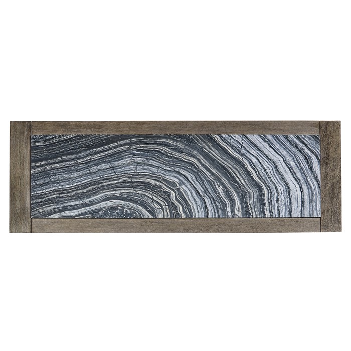 Rectangular Grey & Rattan Coffee Table with a Black Marble Top