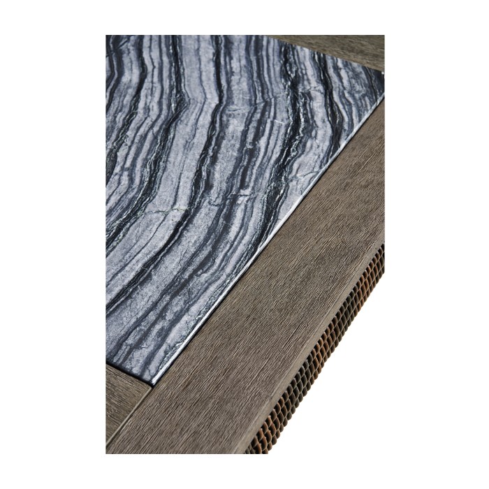 Rectangular Grey & Rattan Coffee Table with a Black Marble Top