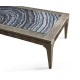 Rectangular Grey & Rattan Coffee Table with a Black Marble Top