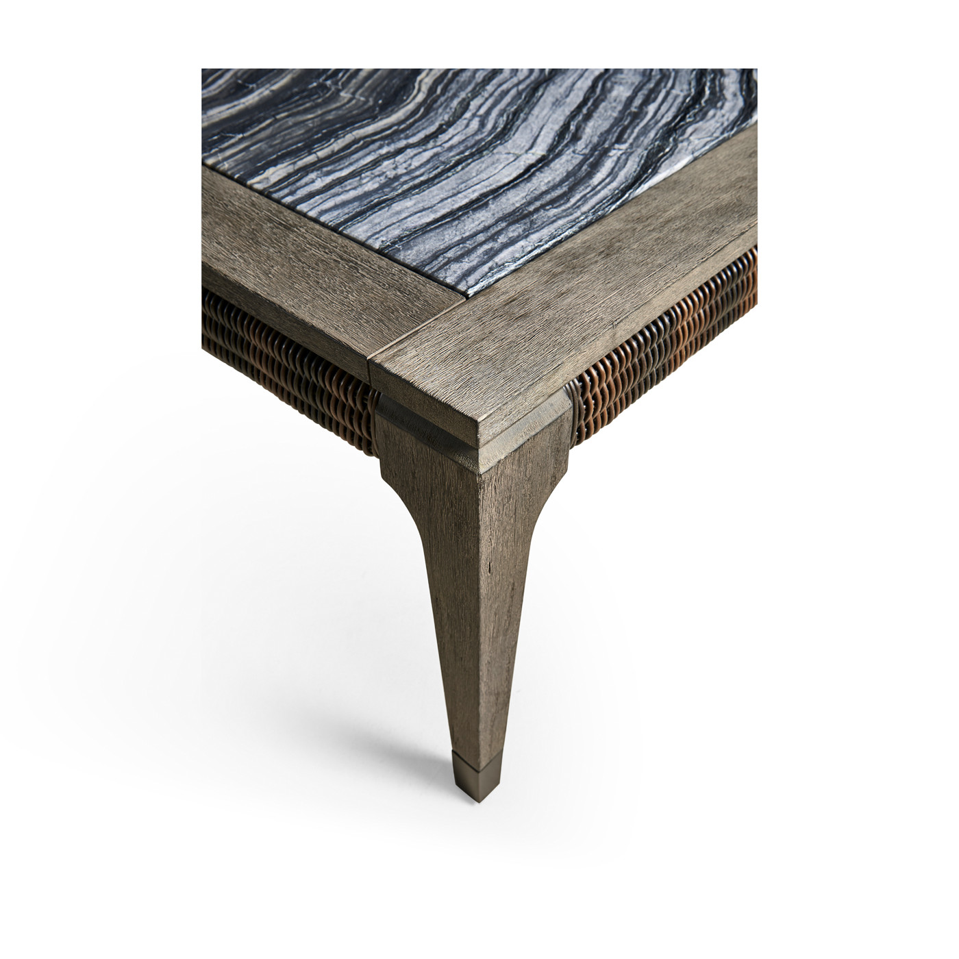 Rectangular Grey & Rattan Coffee Table with a Black Marble Top