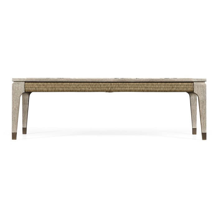 Rectangular Navajo Sand & Rattan Coffee Table with a Black Marble Top